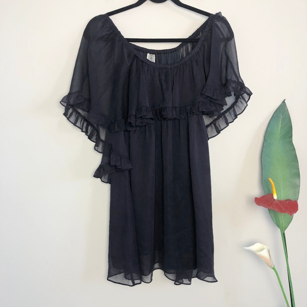FREE PEOPLE Purple Off Shoulder Ruffle Boho Dress